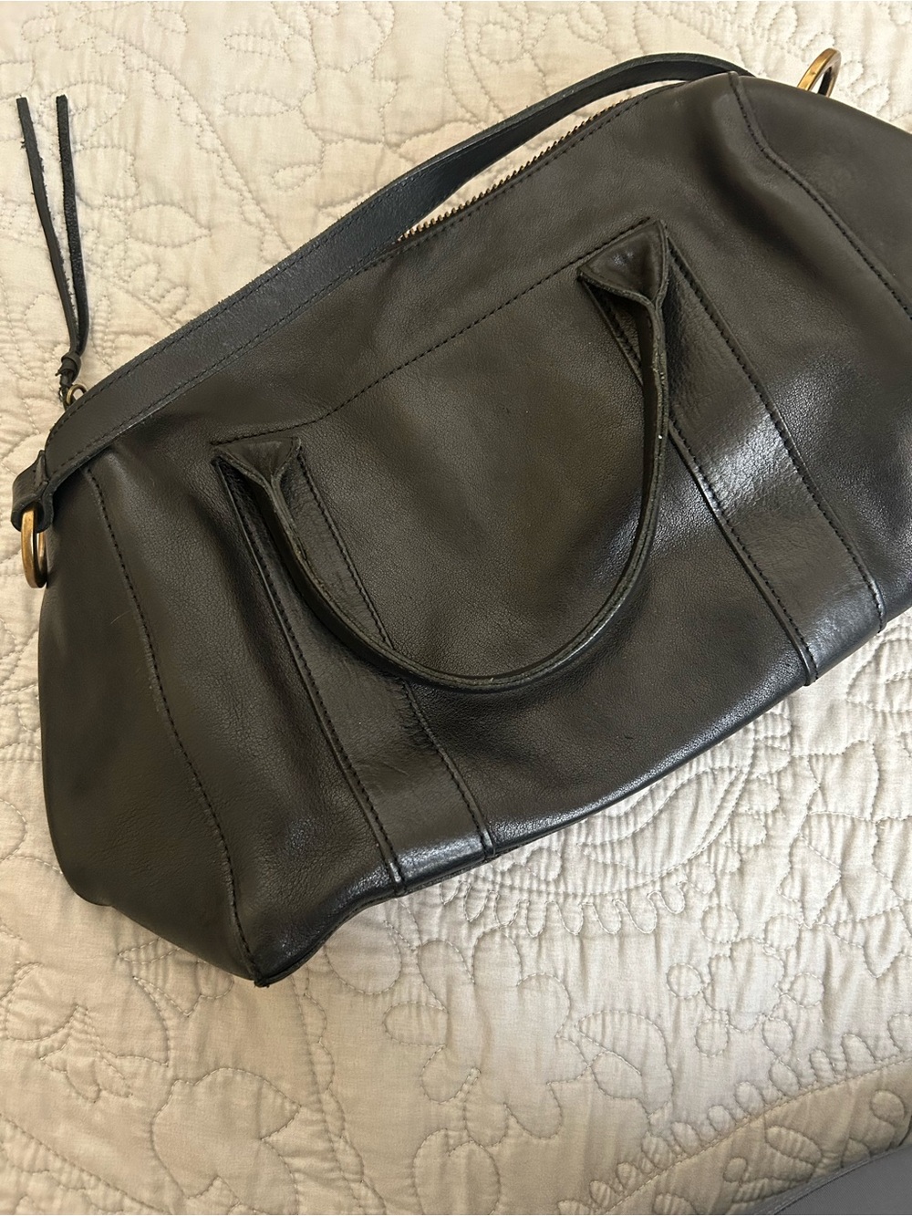 Madewell Classic Black Leather Satchel Handbag